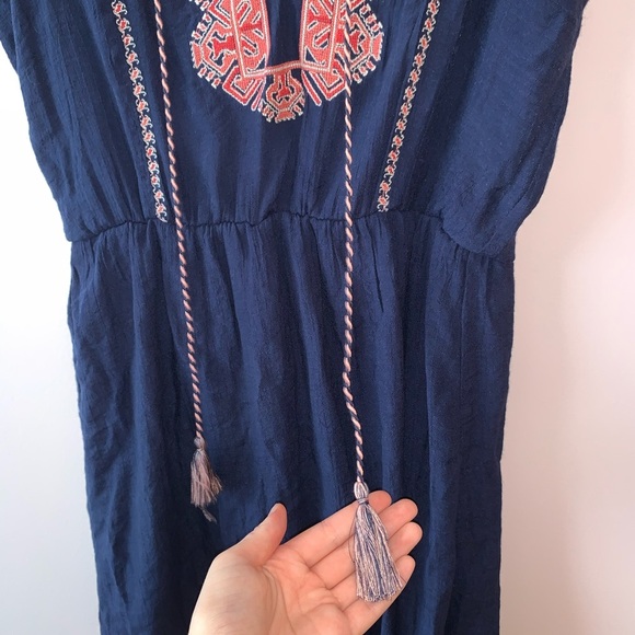Buckle As U Wish Navy Blue Embroidered Boho Sleeveless Mini Dress Small Women’s - Picture 4 of 10